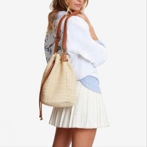 Montce Ali Tan & Cream Raffia Woven Bucket Bag ~ NWT